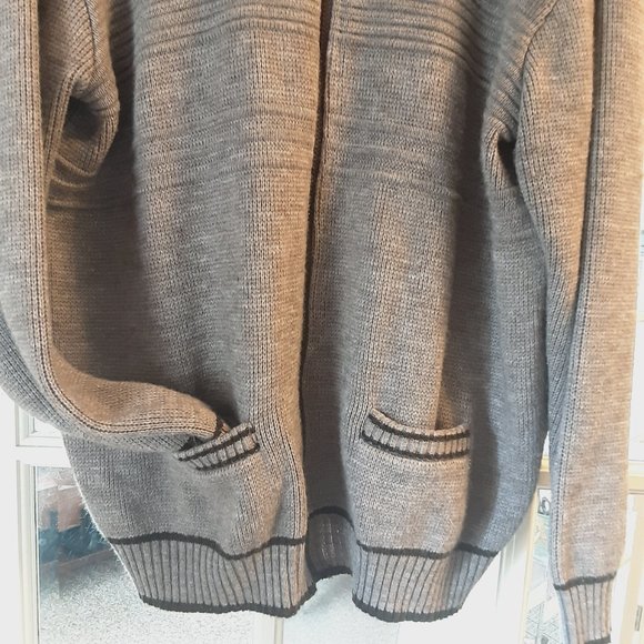 Vintage Men's Tan Brown Grandpa Wool Blend Zippered Sweater Cardigan | Large - Picture 4 of 15